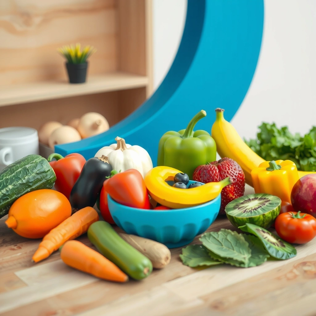 Frutas e vegetais frescos coloridos