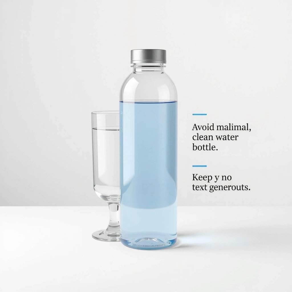 Garrafa de água e copo com água cristalina